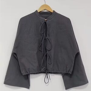 Long Sleeve Cotton Blouse with Lace detail (grey)